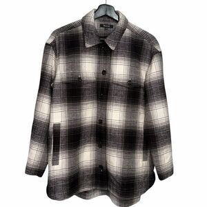 Madewell Twill Flannel Shirt-Jacket size Small Windowpane Plaid Antique Cream